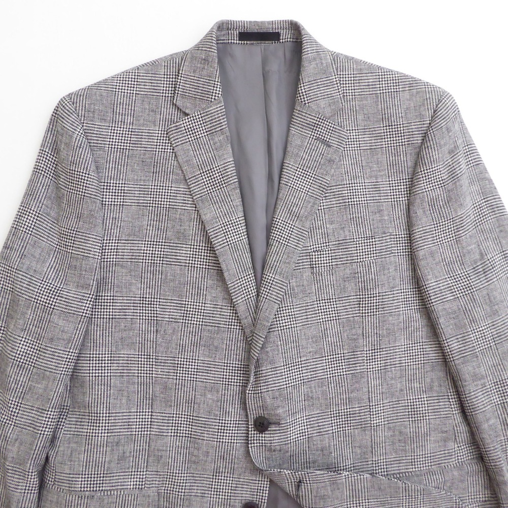 Michael Kors Mens Blazer Sport Coat Gray Glen Plaid Linen Cotton 44R